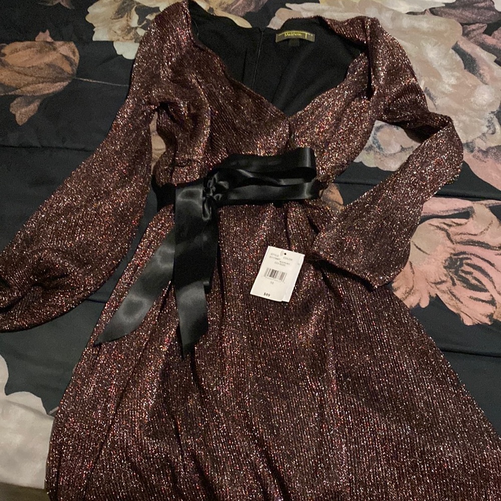 Short, long sleeve, belter, multi color sparkle, dress!